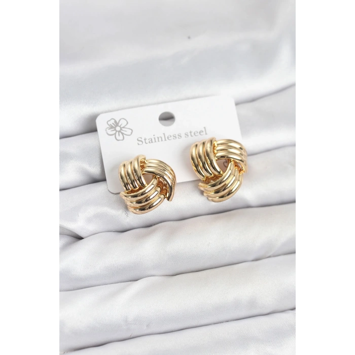 HarmonyAura 316L Çelik Gold Renk Sarmal Model Kadın Küpe