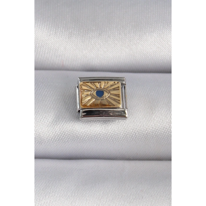 HarmonyAura 316L Çelik Gümüş Renk Altın Göz İşlemeli Nomination Charm