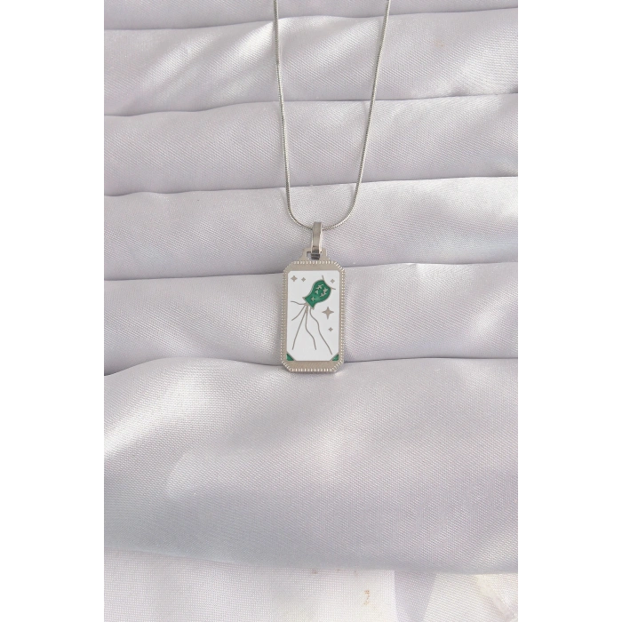 HarmonyAura 316L Çelik Gümüş Renk Beyaz Mineli Tarot Kolye