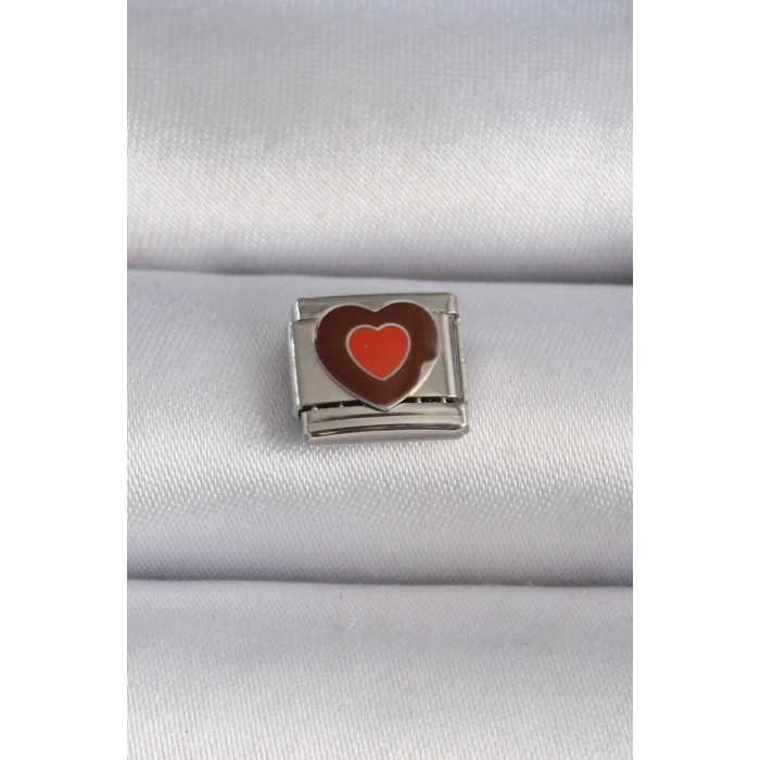 HarmonyAura 316L Çelik Gümüş Renk Kahverengi Kalp İşlemeli Nomination Charm