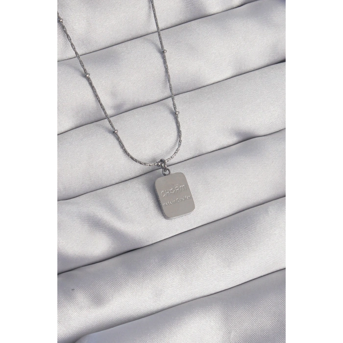 HarmonyAura 316L Çelik Gümüş Renk Kare Charm Model Kolye