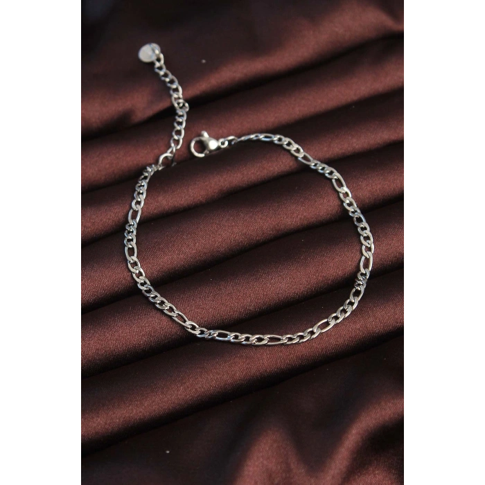 HarmonyAura 316L Çelik Gümüş Renk Kuş Gözü Erkek Zincir Bileklik