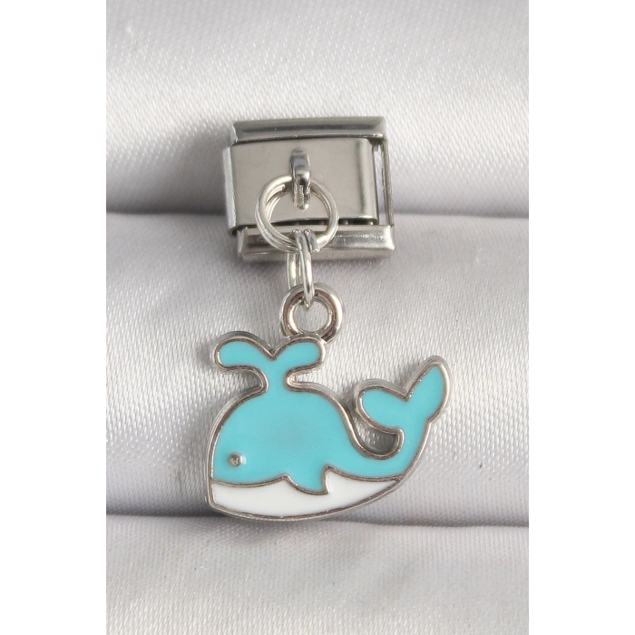 HarmonyAura 316L Çelik Gümüş Renk Mavi Balina Model Nomination Charm