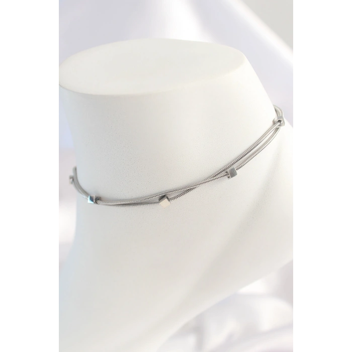 HarmonyAura 316L Çelik Gümüş Renk Minimal Kare Model Kadın Halhal