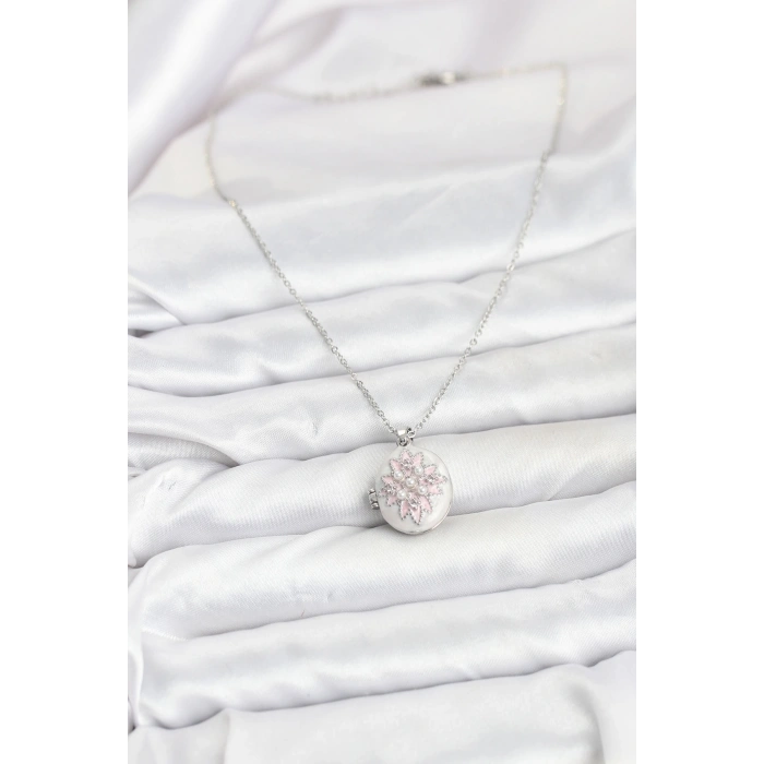 HarmonyAura 316L Çelik Gümüş Renk Pembe Lotus Model Kadın Küpe