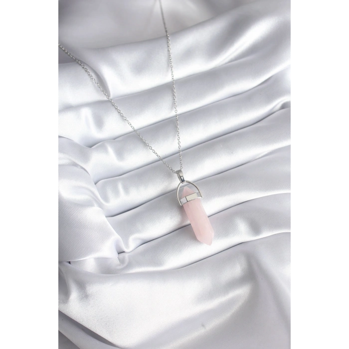 HarmonyAura 316L Çelik Gümüş Renk Pembe Taşlı Kadın Kolye