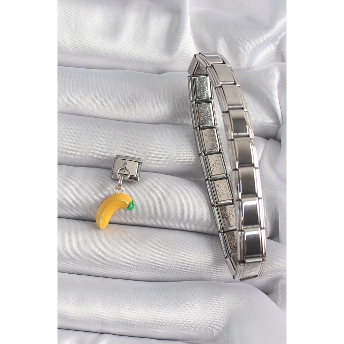 HarmonyAura 316L Çelik Gümüş Renk Sallantı Muz Model Nomination Charm