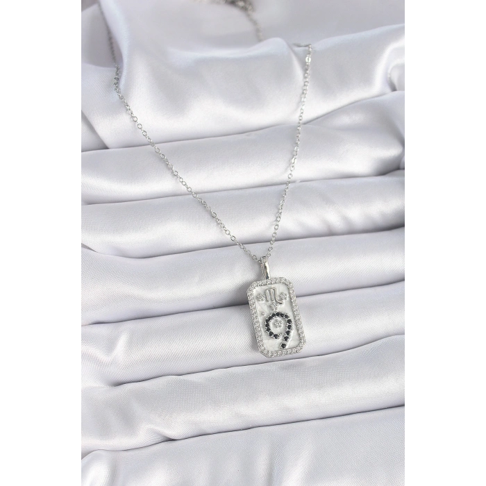 HarmonyAura 316L Çelik Gümüş Renk Zincir Akrep Burcu Zirkon Taşlı Kadın Kolye