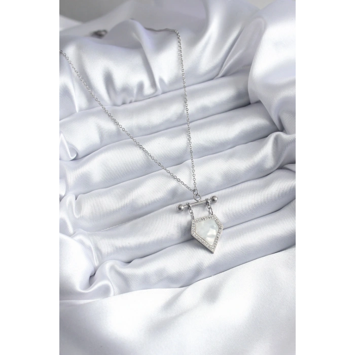 HarmonyAura 316L Çelik Gümüş Renk Zirkon Taş Detay Kadın Kolye