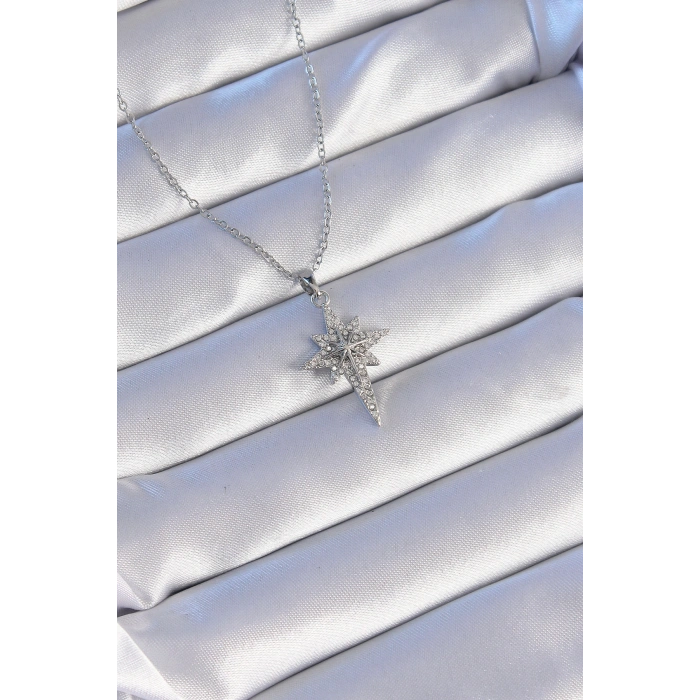 HarmonyAura 316L Çelik Gümüş Renk Zirkon Taşlı Kutup Yıldızı Model Kolye