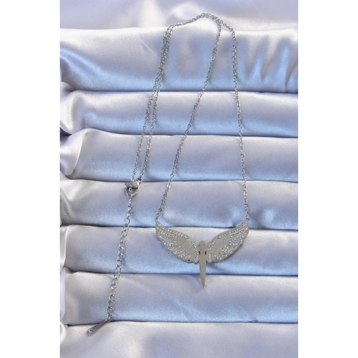 HarmonyAura 316L Çelik Gümüş Renk Zirkon Taşlı Mikail Kolye