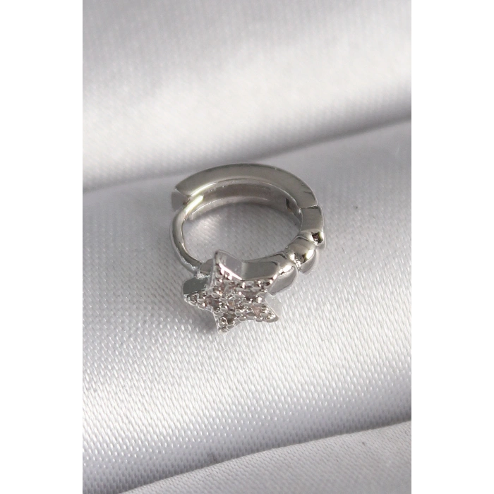 HarmonyAura 316L Çelik Gümüş Renk Zirkon Taşlı Yıldız Model Tragus Piercing