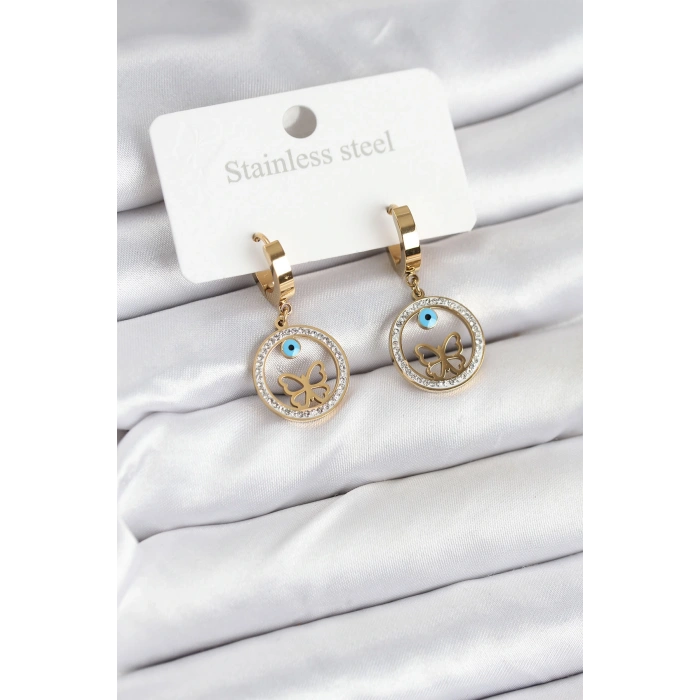 HarmonyAura 316L Çelik Halka Kelebek Kadın Küpe