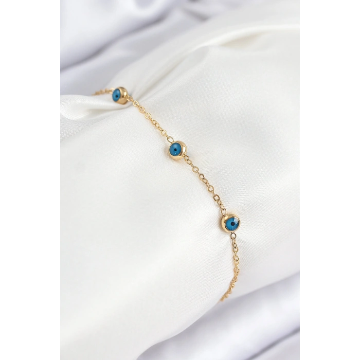 HarmonyAura 316L Çelik Nazar Boncuğu Model Gold Renk Kadın Bileklik