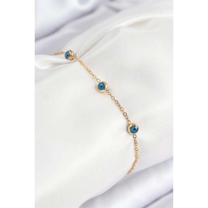 HarmonyAura 316L Çelik Nazar Boncuğu Model Gold Renk Kadın Bileklik