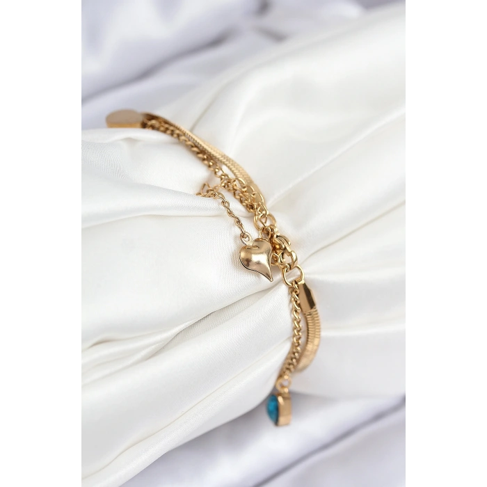 HarmonyAura 316L Çelik Nazar Boncuk Detaylı Mavi Zirkon Taşlı Model İtalyan Zincir Gold Renk Kadın Bileklik