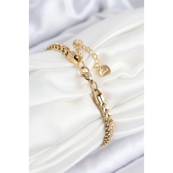 HarmonyAura 316L Çelik Örgü Zincir Model Gold Renk Kadın Bileklik