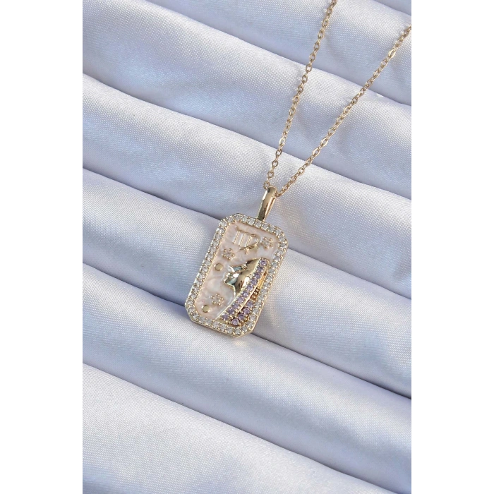 HarmonyAura 316L Çelik Zincir Altın Renk Zirkon Taşlı Yüz Figürlü Tarot Kolye