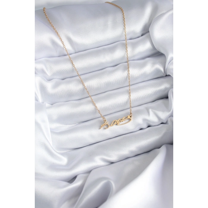 HarmonyAura 316L Çelik Zincir Gold Renk Atatürk İmzası Model Kadın Kolye