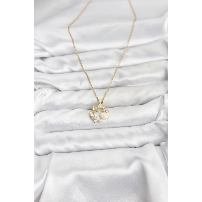 HarmonyAura 316L Çelik Zincir Gold Renk Deniz Tema Model Zirkon Taşlı Kadın Kolye