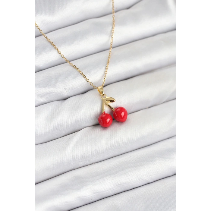 HarmonyAura 316L Çelik Zincir Gold Renk Kiraz Model Kadın Kolye