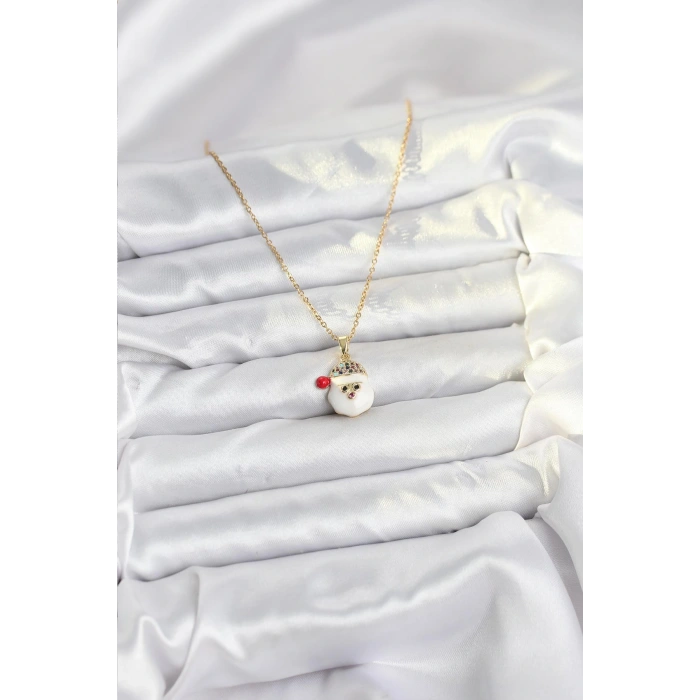 HarmonyAura 316L Çelik Zincir Gold Renk Şapkalı Kardan Adam Kafası Model Yılbaşı Temalı Kadın Kolye