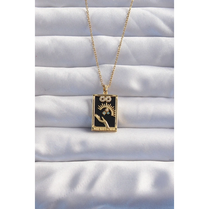HarmonyAura 316L Çelik Zincir Gold Renk Sonsuzluk Detay Zirkon Taşlı Tarot Kolye