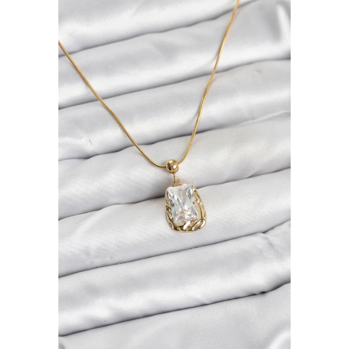 HarmonyAura 316L Çelik Zincir Gold Renk Zirkon Taşlı Kadın Kolye