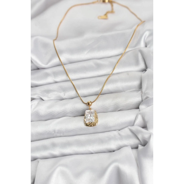 HarmonyAura 316L Çelik Zincir Gold Renk Zirkon Taşlı Kadın Kolye