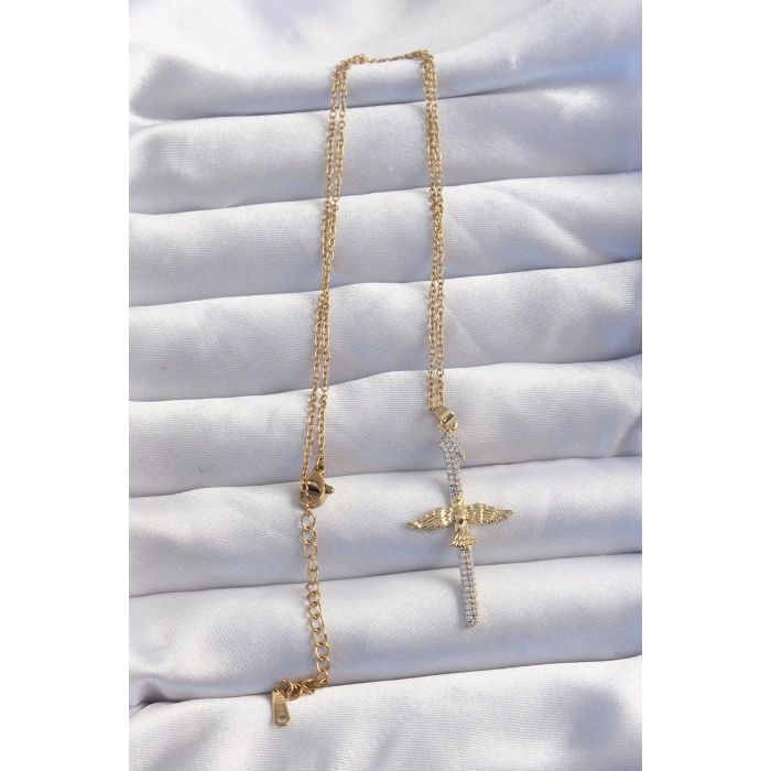 HarmonyAura 316L Çelik Zincir Gold Renkli Zirkon Taşlı Anka Kuşu Kolye