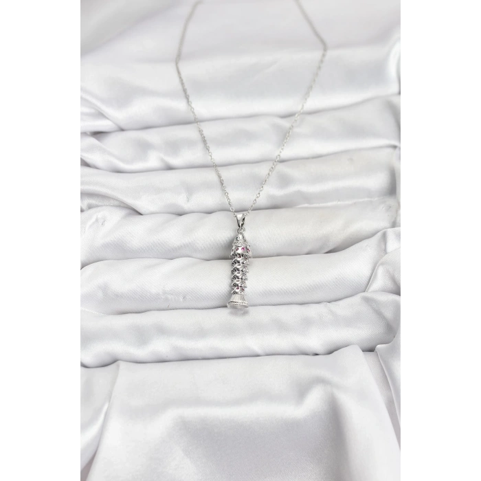 HarmonyAura 316L Çelik Zincir Gümüş Renk Balık Model Zirkon Taşlı Kadın Kolye