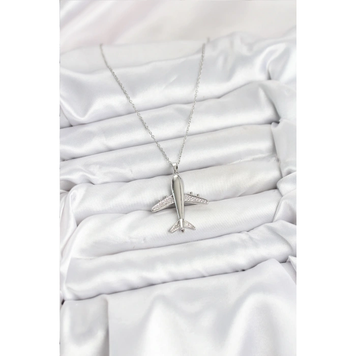 HarmonyAura 316L Çelik Zincir Gümüş Renk Uçak Model Kadın Kolye