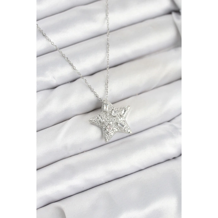 HarmonyAura 316L Çelik Zincir Gümüş Renk Yıldız Model Kadın Kolye