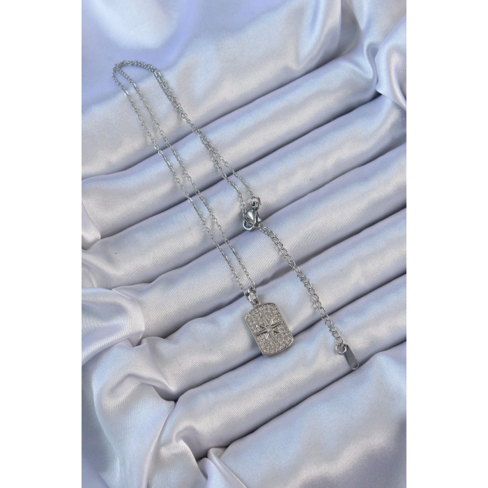 HarmonyAura 316L Çelik Zincir Gümüş Renk Zirkon Taşlı Kutup Yıldızlı Vintage Kolye