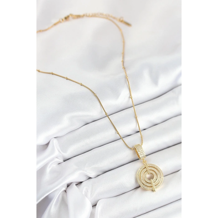 HarmonyAura 316L Çelik Zirkon Taşlı Çember Model Gold Renk Kadın Kolye