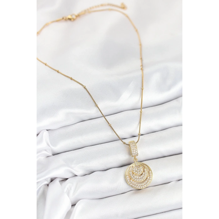 HarmonyAura 316L Çelik Zirkon Taşlı Çember Model Gold Renk Kadın Kolye