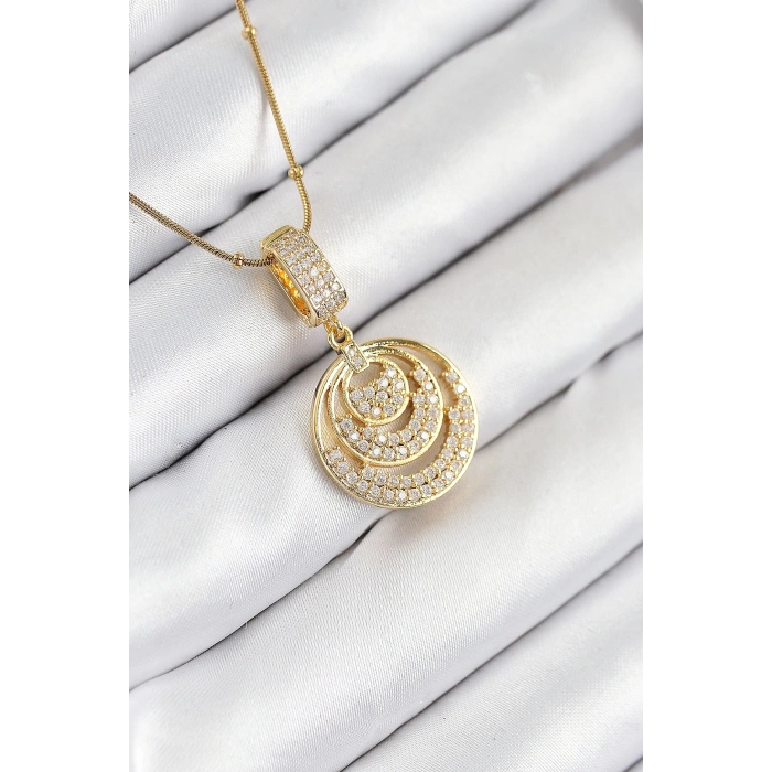 HarmonyAura 316L Çelik Zirkon Taşlı Çember Model Gold Renk Kadın Kolye