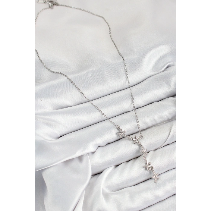 HarmonyAura 316L Çelik Zirkon Taşlı Çiçek Model Gümüş Renk Kadın Kolye