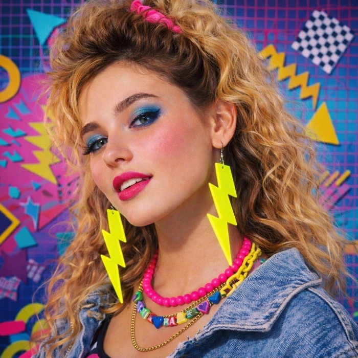 HarmonyAura 80’ler 90'lar Retro Neon Sarı Şimşek Küpe 10 cm