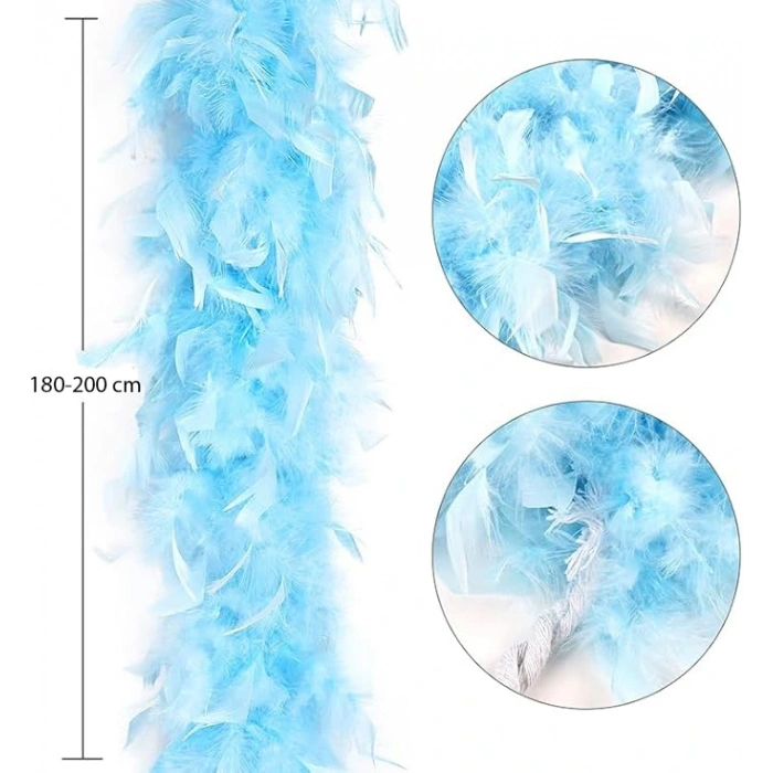 HarmonyAura Açık Mavi Renk Kabarık Kalın Otriş Boa Tüy 6 cm Genişlik 180-200 cm Uzunluk