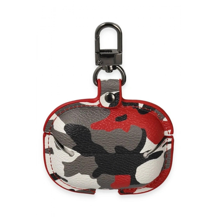 HarmonyAura  Airpods 3 (3.nesil) Çanta Kamuflaj Deri Kılıf - Kırmızı