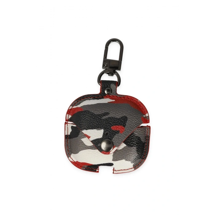 HarmonyAura  Airpods 3 (3.nesil) Çanta Kamuflaj Deri Kılıf - Kırmızı