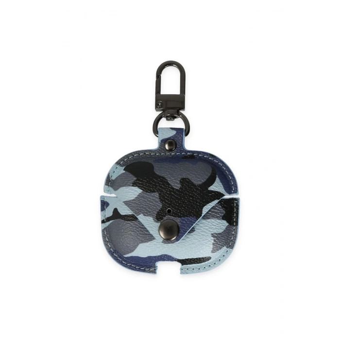 HarmonyAura  Airpods 3 (3.nesil) Çanta Kamuflaj Deri Kılıf - Mavi