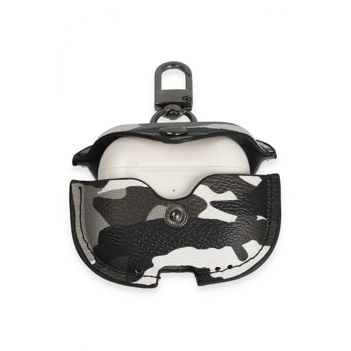 HarmonyAura  Airpods Pro 2 (2.nesil) Çanta Kamuflaj Deri Kılıf - Gri