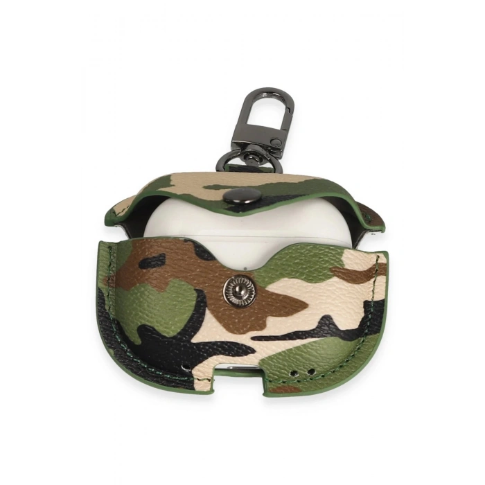 HarmonyAura  Airpods Pro 2 (2.nesil) Çanta Kamuflaj Deri Kılıf - Yeşil