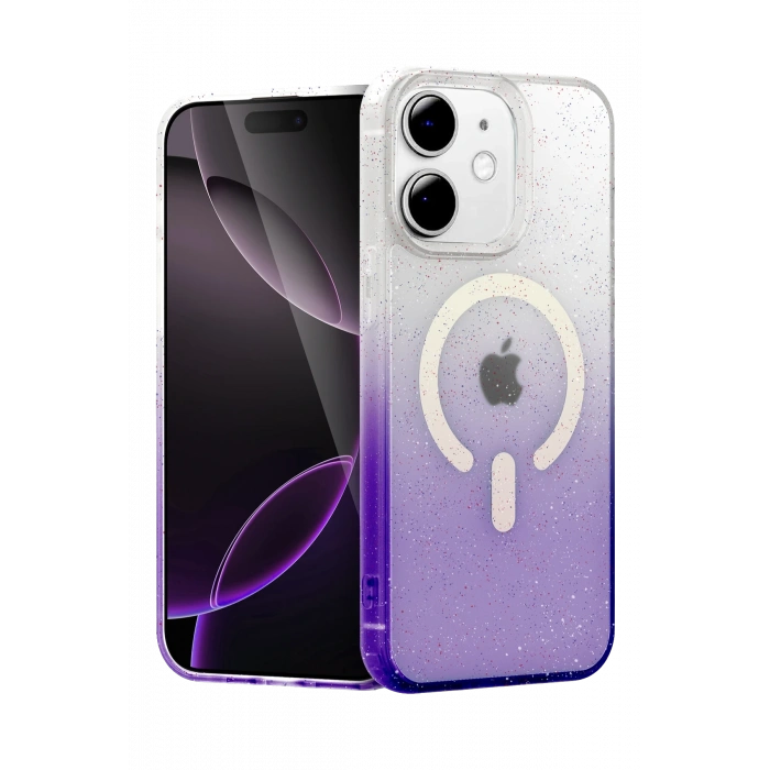 HarmonyAura Apple iPhone 11 Pummel Shiny Magsafe Kapak - Mor