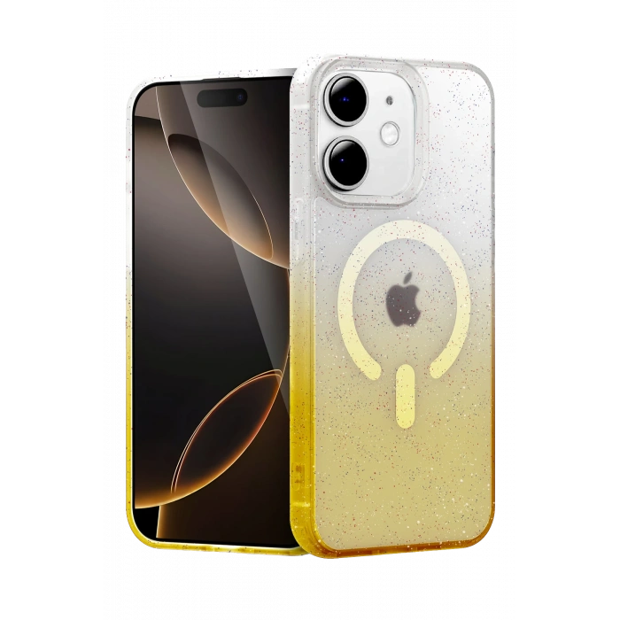 HarmonyAura Apple iPhone 12 Pummel Shiny Magsafe Kapak - Gold