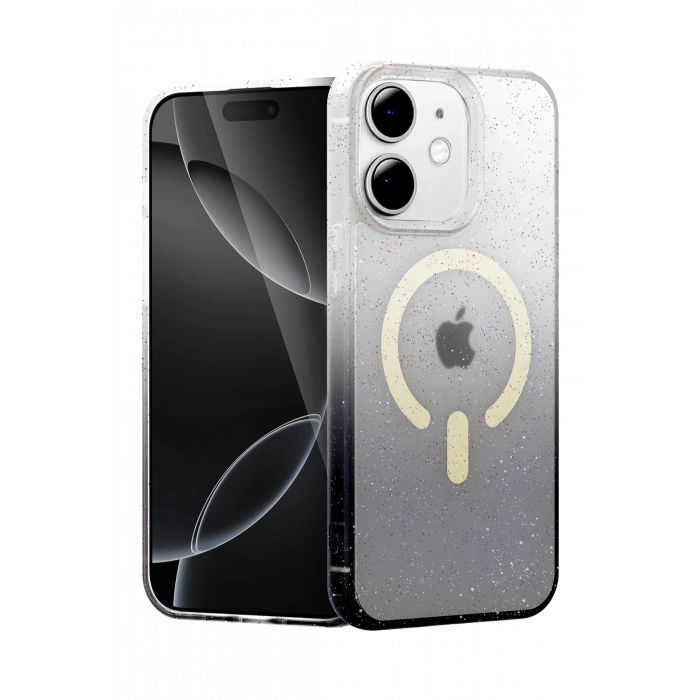 HarmonyAura Apple iPhone 12 Pummel Shiny Magsafe Kapak - Siyah