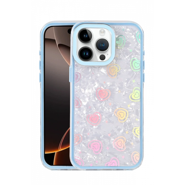 HarmonyAura Apple iPhone 14 Pro Max Lumi Desenli Kapak - Mavi