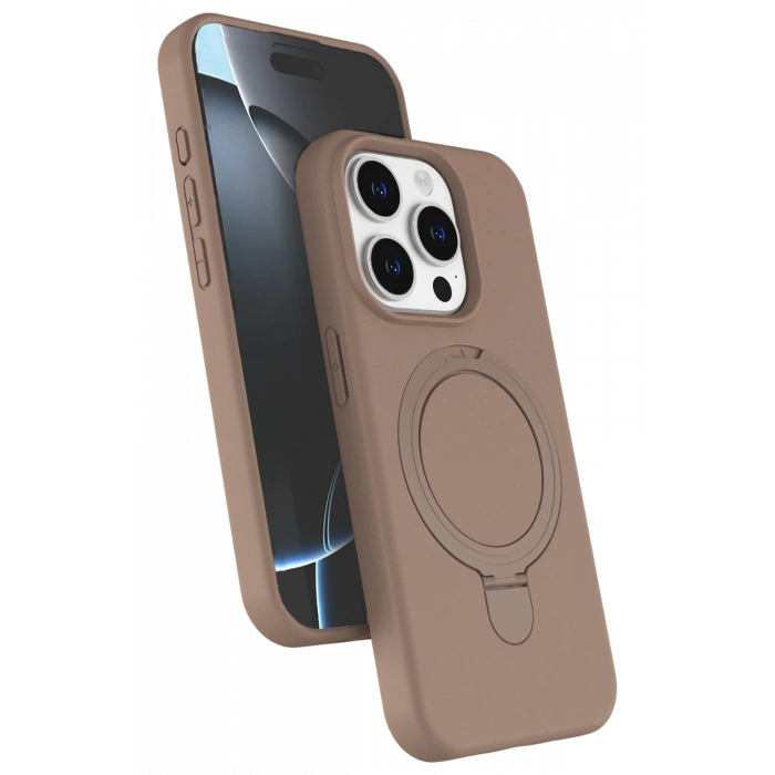 HarmonyAura Apple iPhone 14 Pro Max Regal Magsafe Standlı Kapak - Çöl Titanyum